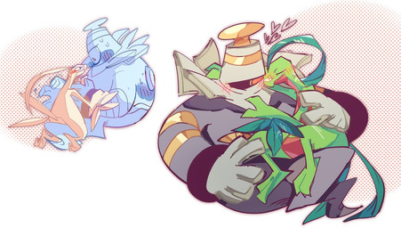 anthro blush blush_lines bodily_fluids duo heart_symbol holding_another lying_on_another male male/male nuzzling simple_background size_difference surprised sweat sweatdrop white_background scribzag nintendo pokemon pokemon_mystery_dungeon spike_chunsoft dusknoir_(eotds) grovyle_the_thief dusknoir generation_3_pokemon generation_4_pokemon grovyle pokemon_(species) 2026 digital_media_(artwork)