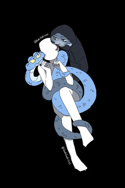 alternate_universe black_clothing black_hoodie black_topwear blue_body blue_scales clothing coiling_another coiling_around_body early faceless_character faceless_male fangs feral forked_tongue group hoodie male missing_fang scales teeth tongue topwear trio white_eyes yellow_eyes hebihebi1205 disney zootopia gary_de'snake human mammal pit_viper reptile scalie snake viper hi_res