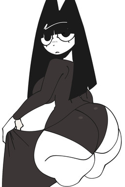 anthro bangs big_breasts big_butt black_ears black_hair breasts butt clothed clothed_anthro clothed_female clothing curvy_figure dress female female_anthro fingers grey_clothing grey_dress grey_panties grey_underwear hair huge_butt looking_at_viewer looking_back looking_back_at_viewer mouth_closed panties pose presenting presenting_hindquarters rear_view round_eyes solo thick_thighs tight_clothing tight_dress underwear white_body white_sclera wide_hipped_anthro wide_hipped_female wide_hips xarop77 witchcat_(xarop77) domestic_cat felid feline felis mammal 2025 digital_drawing_(artwork) digital_media_(artwork) hi_res pinup portrait three-quarter_portrait
