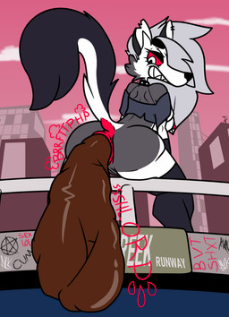 angry anthro anus anus_outline breasts choker ear_piercing excessive_feces fangs feces feces_in_ass female genitals hell hyper hyper_feces jewelry necklace nipples onomatopoeia piercing pooping pooping_on_floor public_pooping raised_tail red_sclera reluctant sharp_teeth solo sound_effects tail tail_anus teeth text vulva white_eyes bvtshxt hellaverse helluva_boss mythology loona_(helluva_boss) canid canid_demon canine demon hellhound mammal mythological_canine mythological_creature absurd_res hi_res
