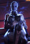 big_breasts blue_body blue_eyes blue_skin breasts clothed clothing crossed_legs eyebrows eyelashes female freckles lips not_furry sitting solo wide_hips smitty34 bioware electronic_arts mass_effect liara_t'soni alien alien_humanoid asari humanoid 2024 3d_(artwork) blender_(artwork) digital_media_(artwork) hi_res