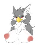 anthro beak big_breasts breasts chest_tuft female huge_breasts looking_at_viewer nipples non-mammal_breasts non-mammal_nipples red_eyes smile solo tuft sepiruth mythology josia avian gryphon mythological_avian mythological_creature 2016 digital_media_(artwork) hi_res