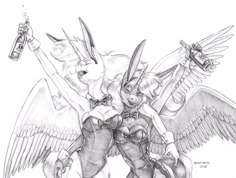 alcohol anthro beverage breasts cleavage clothed clothing cutie_mark duo eyes_closed feathered_wings feathers female fur hair horn open_mouth playboy_bunny spread_wings unicorn_horn wings baron_engel friendship_is_magic hasbro my_little_pony mythology princess_celestia_(mlp) princess_luna_(mlp) equid equine mammal mythological_creature mythological_equine winged_unicorn 2026 sibling_(lore) sister_(lore) sisters_(lore)