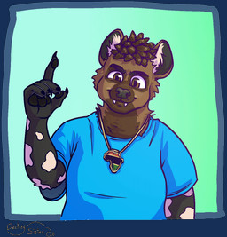 anthro black_coded black_nose blinking brown_body brown_fur chain clothed clothing frohawk fur gold_(metal) gold_chain hair jewelry looking_at_viewer male multicolored_body multicolored_fur necklace smile solo spots slatertoons darius_davis african_wild_dog canid canine mammal 2d_animation american_sign_language animated digital_media_(artwork) hi_res sign_language