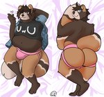 anthro bedding bedding_background belly brown_body brown_fur butt clothed clothing dakimakura fur hair looking_at_viewer lying male on_back overweight overweight_male slightly_chubby slightly_chubby_anthro slightly_chubby_male smile solo ceschi brews_(dyed) canid canine mammal raccoon_dog tanuki absurd_res dakimakura_design digital_media_(artwork) hi_res