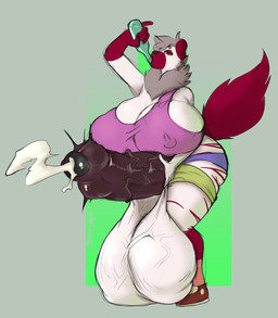 alcohol anthro balls beverage big_breasts big_penis bodily_fluids breasts clothing cum cumshot drunk ejaculation erection foreskin genital_fluids genitals gynomorph huge_breasts huge_penis humanoid_genitalia humanoid_penis hyper hyper_genitalia hyper_penis intersex orgasm penis solo substance_intoxication smuttysquid roxy_(kaffekhameleon) hyena mammal spotted_hyena 2019 hi_res