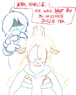 4_fingers abuse ambiguous_gender ambiguous_human annoyed anthro antlers armor big_eyes blonde_hair blue_body blue_hair blue_skin bodily_fluids brown_body brown_fur buckteeth clenched_teeth clothing crying duo ears_down eyelashes female fingers freckles frown fur gesture glistening glistening_eyes gloves hair hair_over_eye hair_over_eyes hand_gesture handwear hoodie horn humor long_hair looking_at_hand looking_at_own_hands looking_down one_eye_obstructed pivoted_ears pointing pointing_at_another pupils red_eyes robe sad shadow short_hair simple_background speech_bubble tears teeth teeth_showing text topwear white_background white_pupils wide_eyed the_weaver deltarune undertale_(series) kris_dreemurr noelle_holiday deer human mammal new_world_deer reindeer 2021 digital_drawing_(artwork) digital_media_(artwork) english_text