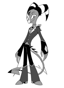 anthro boots clothed clothing footwear horn male shoes simple_background solo spade_tail tail white_background enaic31 hellaverse helluva_boss blitzo_(helluva_boss) demon imp absurd_res hi_res monochrome