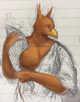 abs anthro beak brown_body brown_eyes brown_feathers clothed clothed_anthro clothed_male clothing ears_up eyebrows feathers fur looking_aside male muscular muscular_anthro muscular_male solo reynard_goodfellow hi_res