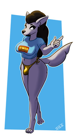 anthro black_hair bulge clothing gynomorph hair intersex solo video_game_reference white_body cansinodx rusty_seas agustina_(cansinodx) canid canine canis mammal wolf trans_(lore) trans_woman_(lore)