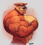 abs anthro eyebrows flexing looking_back male moobs muscular muscular_anthro muscular_male orange_body pecs solo teeth uniparasite activision crash_bandicoot_(series) tiny_tiger dasyuromorph mammal marsupial recently_extinct_species thylacine hi_res