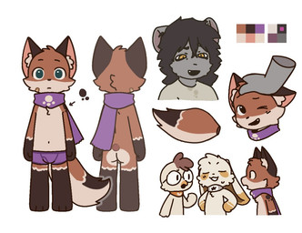 ambiguous_gender anthro balls briefs brown_body brown_fur butt clothed clothing ears_up footprint front_view fur genitals green_eyes group headpat male mostly_nude pawprint scarf scarf_only simple_background smile solo_focus tail underwear underwear_only young young_anthro young_male capnkabi cody_(capnkabi) canid canine fox mammal model_sheet male_(lore)