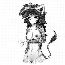 anthro black_hair breasts female fur genitals geometric_background grid_background hair nipples pattern_background simple_background solo tail thick_thighs vulva wabbitears tess_(wabbitears) felid humanoid lion mammal pantherine 1:1 digital_media_(artwork) greyscale hi_res monochrome