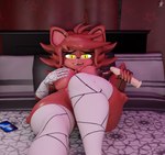 3d_(artwork) animatronic anthro areola big_breasts breasts canid canine cellphone clothing digital_media_(artwork) dildo electronics female five_nights_at_freddy's fox foxy_(cally3d) foxy_(fnaf) fredina's_nightclub gold_(metal) gold_tooth hi_res holding_dildo holding_object holding_sex_toy legwear machine mammal mogdan nipple_piercing nipples phone piercing pupils robot scottgames sex_toy slit_pupils solo thigh_highs yellow_eyes