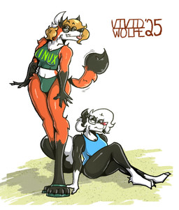 anthro beach big_breasts bikini biped black_body black_fur black_nose blonde_hair blue_clothing blue_swimwear breasts bulge claws cleavage clothed clothing dipstick_tail duo ear_tuft eyebrow_through_hair eyebrows eyewear female finger_claws footwear fur glasses gloves_(marking) green_bikini green_clothing green_swimwear gynomorph hair intersex leg_markings leg_tuft long_legs markings motion_lines navel pink_nose rectangular_glasses red_body red_fur round_glasses sand sandals shadow shoes sitting snout socks_(marking) standing swimwear tail tail_markings tail_tuft text text_on_clothing text_on_swimwear toe_claws tongue tongue_out translucent translucent_hair tuft two-piece_swimsuit white_body white_fur white_hair vividwolfe linux sabrina_online sabrina_(sabrina_online) xenia_(linux) canid canine fox mammal mephitid red_fox skunk true_fox 2025 artist_name dated hi_res trans_(lore) trans_woman_(lore)