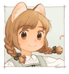 blush braided_hair brown_eyes brown_hair clothed clothing female hair looking_at_viewer pigtails smile solo akai_sashimi animal_humanoid humanoid mammal mammal_humanoid mouse_humanoid murid murid_humanoid murine murine_humanoid rodent rodent_humanoid headshot_portrait hi_res portrait