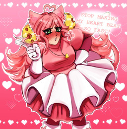 animal_ears big_breasts blush bottomwear breasts clothed clothed_female clothing female finger_wag fully_clothed fully_clothed_female hair hair_bell heart_necklace pink_clothing pink_hair pink_topwear skirt solo speech_bubble text topwear white_bottomwear white_clothing white_skirt gukkichi deltarune undertale_(series) mew_mew_(undertale) pink_(deltarune) animal_humanoid cat_humanoid felid felid_humanoid feline feline_humanoid humanoid mammal mammal_humanoid 2026 english_text hi_res portrait three-quarter_portrait
