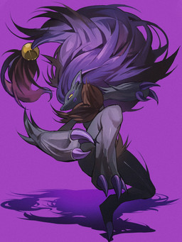 ambiguous_gender anthro brown_body brown_fur claws fur grey_body grey_fur hair looking_at_viewer purple_hair simple_background solo yellow_eyes mmocc123 nintendo pokemon generation_5_pokemon pokemon_(species) shiny_pokemon zoroark 2025 3:4 hi_res