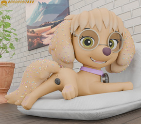 eyewear female feral genitals glasses pillow solo vulva young young_feral unknowndata paw_patrol sugar_flake_(unknowndata) bird_dog canid canine canis cocker_spaniel domestic_dog hunting_dog mammal spaniel 3d_(artwork) digital_media_(artwork) hi_res