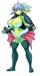 big_breasts breasts cleavage clothed clothing ear_fins female fin green_body green_skin hair huge_breasts long_hair solo split_form art-2u shantae_(series) wayforward giga_mermaid humanoid marine merfolk absurd_res hi_res