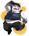 anthro belly big_belly black_nose bottomwear clothing eyes_closed hat headgear headwear humanoid_hands kemono male overweight overweight_male pants police shirt solo topwear hinami tera_online popori 2016 4:5 unavailable_at_source