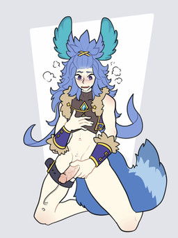 blue_body blue_fur blue_hair bodily_fluids bottomless bottomless_humanoid bottomless_male clothed clothing crop_top dripping erection fur genital_fluids genitals hair humanoid_genitalia humanoid_penis inner_ear_fluff kneeling looking_pleasured male masturbation penile penile_masturbation penis precum precum_drip precum_string shirt solo topwear tuft vein veiny_penis wide_eyed xing1 animal_humanoid canid canid_humanoid canine canine_humanoid fox_humanoid humanoid mammal mammal_humanoid 3:4 absurd_res hi_res