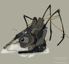 3_legs ambiguous_gender bdsm bodily_fluids bondage bound feral genitals machine multi_leg multi_limb penis restraints simple_background solo submissive sweat wounded puppyratcat skibidi_toilet robot hi_res