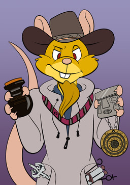 anthro clothed clothing fur hat headgear headwear hoodie jewelry male necklace potion_bottle scroll solo topwear yellow_body yellow_fur trevor-fox mammal murid murine rat rodent hi_res