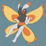 1:1 antennae_(anatomy) anthro anthrofied arthropod black_body black_skin blue_background breasts crossgender female generation_4_pokemon genitals hi_res insect insect_wings lepidopteran looking_at_viewer mothim navel nintendo nipples non-mammal_breasts non-mammal_nipples nude open_mouth orange_body orange_sclera orange_skin pokemon pokemon_(species) posexe pussy simple_background smile solo white_body white_skin wings
