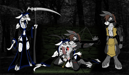 anthro chain dark dominant dominant_female erection female forced genitals group male male/female nude pain penis standing setmann123 asinus bovid caprine donkey equid equine goat mammal
