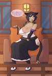 big_breasts black_hair breasts chair cleavage clothed clothing curvy_figure dialogue ear_piercing female fur furniture hair huge_breasts mature_female open_mouth piercing simple_background smile sofa solo speech_bubble text thick_thighs topwear wide_hips window yellow_eyes lonely-labs rooster_teeth rwby kali_belladonna animal_humanoid cat_humanoid faunus felid felid_humanoid feline feline_humanoid humanoid mammal mammal_humanoid digital_media_(artwork) english_text hi_res