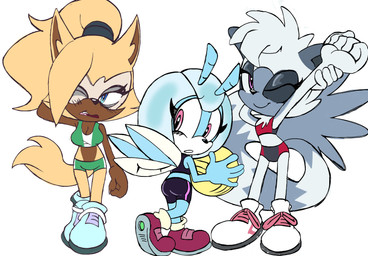 5_fingers antennae_(anatomy) anthro ball big_breasts big_butt black_bottomwear black_clothing black_nose black_shirt black_shorts black_tank_top black_topwear blonde_hair blue_clothing blue_eyes blue_footwear blue_shoes blush blush_lines bottomwear bra breasts brown_body brown_fur butt claws cleavage clothed clothing crop_top curled_tail eyelashes fangs female female_anthro finger_claws fingers flat_chested fluffy fluffy_tail footwear fur green_bottomwear green_bra green_clothing green_shorts green_underwear group hair hair_over_eye hand_behind_head headgear headwear holding_volleyball insect_wings long_eyelashes long_tail looking_at_viewer markings multicolored_body multicolored_fur one_eye_closed open_mouth pink_eyes red_bottomwear red_clothing red_crop_top red_footwear red_shirt red_shoes red_shorts red_topwear shirt shoes shorts smile smiling_at_viewer sneakers spandex spandex_shorts sports_bra sports_panties striped_markings striped_tail stripes tail tail_markings tail_tuft tank_top teeth tight_bottomwear tight_clothing tight_shorts topwear trio tuft underwear volleyball_(ball) white_clothing white_footwear white_hair white_shoes white_sneakers wide_hips wings wink winking_at_viewer yellow_body yellow_fur cosmicseternity idw_publishing sega sonic_the_hedgehog_(comics) sonic_the_hedgehog_(idw) sonic_the_hedgehog_(series) jewel_the_beetle tangle_the_lemur whisper_the_wolf arthropod beetle canid canine canis insect lemur mammal primate ring-tailed_lemur strepsirrhine wolf 2026 absurd_res hi_res widescreen