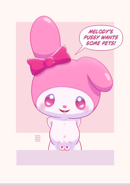 anthro blush bow_ribbon female female_anthro fur genitals hands_behind_back logo navel pink_eyes pink_hood simple_background solo text vulva white_body white_fur young hamtaroso onegai_my_melody pussy-cat_(meme) sanrio my_melody lagomorph leporid mammal rabbit absurd_res artist_logo english_text hi_res meme