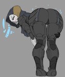 bent_over big_butt biped black_sclera blush blush_lines bodysuit butt clothed clothing exclamation_point female fully_clothed grey_background grey_clothing heart_symbol hood looking_at_viewer looking_back looking_back_at_viewer machine noseless not_furry presenting presenting_hindquarters rear_view seductive simple_background skinsuit solo standing thick_thighs tight_clothing white_eyes wide_hips spookyboi destiny_(video_game) destiny_2 exo_stranger humanoid robot robot_humanoid 2022 flat_colors hi_res sketch