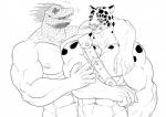 5_fingers abs anthro biceps big_muscles duo fangs fingers for_a_head male muscular muscular_male nipples nude pecs teeth whiskers kyuuhari dorohedoro guin_saga guin kaiman_(dorohedoro) animal_head animal_humanoid humanoid mammal scalie 2010 monochrome