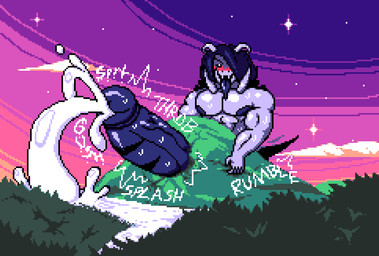 abs anthro big_penis blush bodily_fluids cloud cracked_ground cum cum_pool cum_splash destruction ejaculation excessive_cum excessive_genital_fluids flared_penis forest genital_fluids genitals hair holding_on horn huge_penis hyper hyper_genitalia hyper_penis long_hair long_horn looking_pleasured looking_up macro male motion_lines mountain muscular muscular_male nipples onomatopoeia pecs penetration penis plant solo sound_effects star sunset sweat sweaty_body sweaty_genitalia sweaty_penis text throbbing throbbing_penis tongue tongue_out tree vein veiny_penis felineflustered undertale undertale_(series) asriel_dreemurr_(god_form) boss_monster_(undertale) bovid caprine goat mammal digital_media_(artwork) pixel_(artwork)