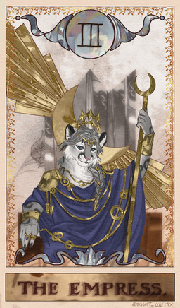 anthro blue_eyes card emperor female fluffy major_arcana markings moon queen royalty solo spots spotted_markings tarot tarot_card the_empress_(tarot) trinket_collector lumy felid mammal pantherine snow_leopard hi_res