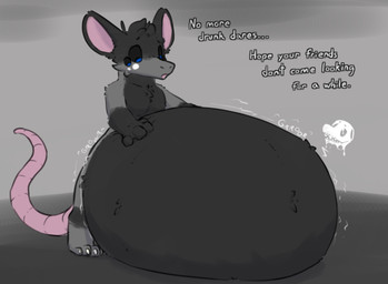 4_eyes belly big_belly bone dialogue digested digestion digestion_implied digestion_noises grey_body huge_belly multi_eye rat_tail simple_background skull tail text vore sarek_aran_desian mammal murid murine rat rodent english_text hi_res