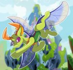 antlers feral green_body green_skin horn insect_wings male multicolored_body purple_eyes purple_tail purple_wings smile solo tail wings bryony6210 friendship_is_magic hasbro my_little_pony thorax_(mlp) arthropod changeling 2023 digital_media_(artwork) hi_res