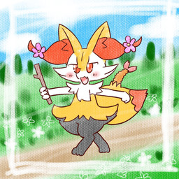 accessory ambiguous_anthro ambiguous_gender anthro biped blush blush_stickers border cloud cute_fangs detailed_background digitigrade dipstick_tail fangs flower flower_in_hair food front_view hair hair_accessory holding_object holding_stick markings object_in_tail open_:3 open_mouth open_smile outside plant shrimp_(food) sky smile snout solo stick tail tail_markings teeth textured three-quarter_view tree walking annyui0611 nintendo pokemon braixen canid generation_6_pokemon mammal pokemon_(species) 1:1 2023 digital_drawing_(artwork) digital_media_(artwork) full-length_portrait hi_res japanese_description portrait translated_description