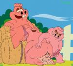 anthro facesitting foursome genitals group group_sex male male/male nose_to_anus open_mouth penis sex sitting_on_another smile bob-jiggles garfield_(series) orson's_farm gort_pig mort_pig orson_pig wart_pig domestic_pig mammal suid suina sus_(pig) absurd_res digital_media_(artwork) hi_res brother_(lore) brothers_(lore) incest_(lore) sibling_(lore)