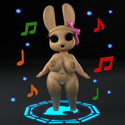 anthro areola big_breasts black_background black_eyes bow_on_head bow_only breasts brown_areola brown_body brown_nipples empty_eyes eyelashes feet female freckled_face freckles front_view genitals gradient_background grey_background inverted_nipples looking_at_viewer musical_note musical_symbol navel nipples nude open_mouth pink_bow simple_background solo symbol thick_thighs vulva wide_hips general_buta animal_crossing nintendo coco_(animal_crossing) animate_inanimate gyroid hybrid lagomorph leporid mammal rabbit 1:1 3d_(artwork) digital_media_(artwork)