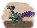 ambiguous_gender biped bridle feathers feral reins saddle solo tail tail_feathers wings shadeominus capcom monster_hunter mythology bird_wyvern dinosaur dragon dromaeosaurid feathered_dinosaur feathered_scalie mythological_creature mythological_scalie prehistoric_species reptile scalie seikret theropod wild_ride hi_res tagme