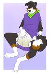 ageplay ambiguous_gender anthro black_body black_fur blush bodily_fluids brown_body brown_fur clothed clothing diaper diaper_masturbation flustered fur genital_fluids infantilism kerchief looking_pleasured onesie purple_onesie roleplay rubbing_diaper snapsuit solo unclean_diaper urine used_diaper wearing_diaper wet_diaper wetting white_body white_fur slusheep axel_(axeltheaussie) axelafterdaycare australian_shepherd canid canine canis domestic_dog herding_dog mammal pastoral_dog sheepdog hi_res nonbinary_(lore)