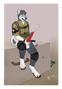 animal_genitalia animal_penis anthro backpack biped bodily_fluids border bottomwear canine_genitalia canine_penis clock clothed clothing cum cumshot digitigrade ejaculation erection fur genital_fluids genitals grey_body grey_fur knee_pads knot long_penis male masturbation orgasm pants penile penile_masturbation penis shirt simple_background sitting solo topwear watch white_body white_border white_fur wristwatch themutt canid canine canis domestic_dog husky mammal nordic_sled_dog spitz 2019 hi_res