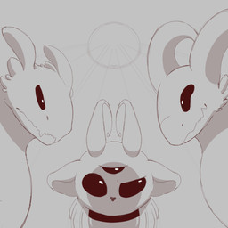 3_eyes ambiguous_gender angry antennae_(anatomy) anthro confuse ears_aside glistening glistening_eyes group happy male multi_eye shadow standing trio bell_crd rain_world videocult charming_(bell_crd) lizard_(rain_world) slugcat 1:1 hi_res sketch