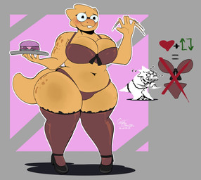 anthro big_breasts big_butt blush bodily_fluids bra breasts buckteeth burger butt clothed clothing erection eyewear female food genital_fluids genitals huge_breasts looking_at_viewer navel non-mammal_breasts nude open_mouth panties simple_background smile solo tail teeth thick_thighs underwear wide_hips yellow_body ghost_drawings undertale undertale_(series) alphys humanoid lizard reptile scalie digital_media_(artwork) hi_res