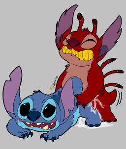 3_fingers 3_toes ambiguous_gender antennae_(anatomy) anthro back_markings back_spines biped black_eyes blue_body blue_claws blue_fur blue_markings blue_nose blush blush_lines bodily_fluids claws cum doggystyle drooling duo eyes_closed feet fingers from_behind_position fur furaffinity_logo genital_fluids grey_background head_tuft male male/male male_penetrating markings multicolored_antennae notched_ear penetration purple_inner_ear red_body red_claws red_fur red_nose saliva sex sharp_teeth short_tail simple_background tail tail_motion tailwag teeth text toes tuft yellow_teeth wyrmling_(artist) disney furaffinity lilo_and_stitch leroy_(lilo_and_stitch) stitch_(lilo_and_stitch) alien experiment_(lilo_and_stitch) 2025 absurd_res artist_name digital_drawing_(artwork) digital_media_(artwork) flat_colors hi_res