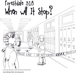 anthro barricade_tape blood blood_stain bodily_fluids clothing eyewear glasses group knife locker male police_tape suit text nauyaco forestdale anatid anseriform avian bird canid canine canis domestic_dog duck equid equine felid feline mammal zebra 2025 comic url