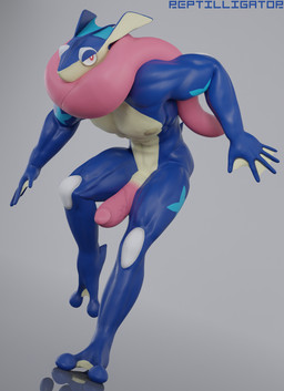 anthro big_tongue biped genitals looking_at_viewer male markings muscular nipples pecs penis scarf solo tongue vein veiny_penis reptilligator nintendo pokemon amphibian frog generation_6_pokemon greninja pokemon_(species) 2022 3d_(artwork) absurd_res blender_(artwork) digital_media_(artwork) hi_res
